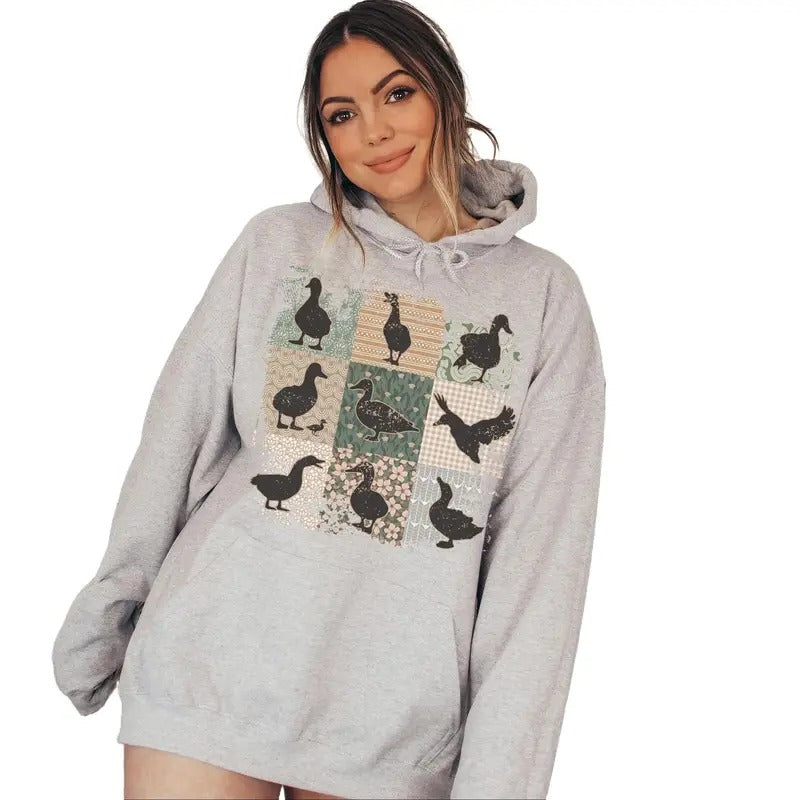 Boho Duck Retro Backyard Pet Ducks Floral Farmhouse Cottagecore Crewneck Sweater - Hoodie - Tshirt Sweatshirt | DripVista.com