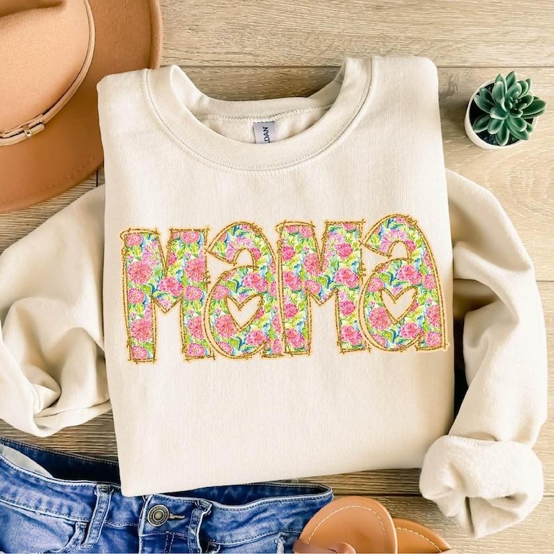 Boho Floral Mama tshirt, She is Mom tshirt, Mothers Day tshirt, Christian Mama sweatshirt, Brushstroke Mama Coquette Bow...