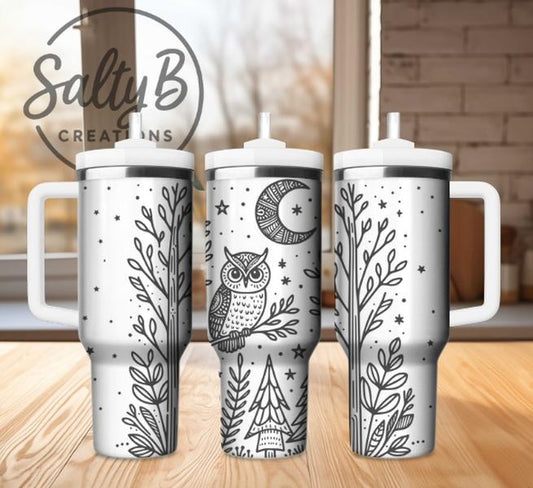 Boho Owl Wooded Print Engraved Tumbler
