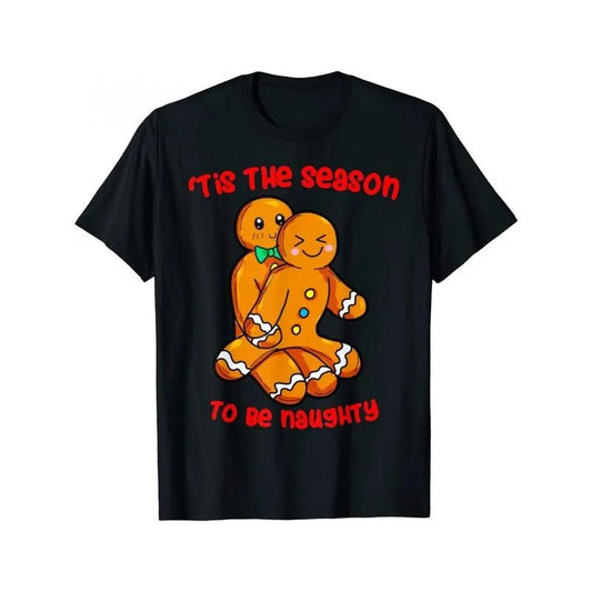 Boho Style Christmas Gingerbread Man Print T-Shirt for Men, 100% Cotton Crew Neck Casual Tee, Short Sleeve, Regular Fit, All-Season Knit Fabric, S-3XL made in usa