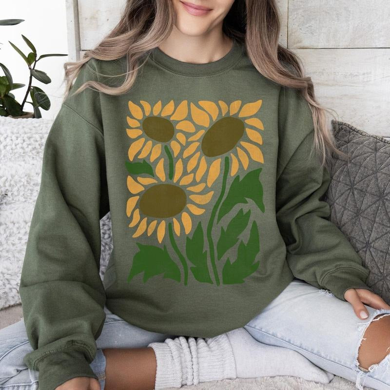 Boho Sunflowers, Retro Floral Sweatshirt T-Shirts, Hoodie | DripVista.com