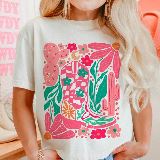Boho cowgirl boot and flowers T Shirt Hoodie Sweater and Shirt bundle, retro flower Shirt, retro western Shirt, boho western Shirt, floral Shirt, boho floral Shirt Shirt style 02