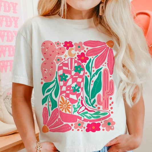 Boho cowgirl boot and flowers T Shirt Hoodie Sweater and Shirt bundle, retro flower Shirt, retro western Shirt, boho western Shirt, floral Shirt, boho floral Shirt Shirt