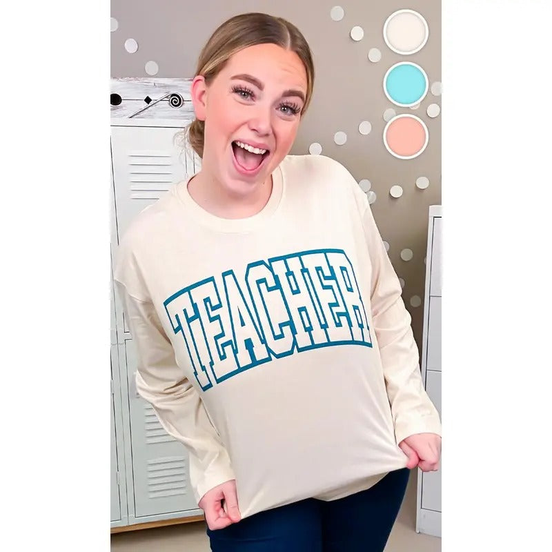 Bold College Teacher Graphic Boyfriend Long Sleeve T-Shirts, Hoodie, Sweatshirt | DripVista.com