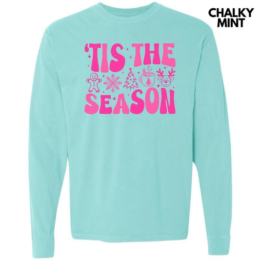Bold Tis The Season Pink Long Sleeve Comfort Colors T-Shirt 'NLB'