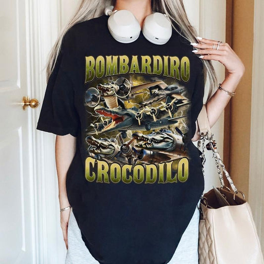 Bombardiro Crocodilo T-Shirt Italian Meme Funny Brainrot Graphic Tee
