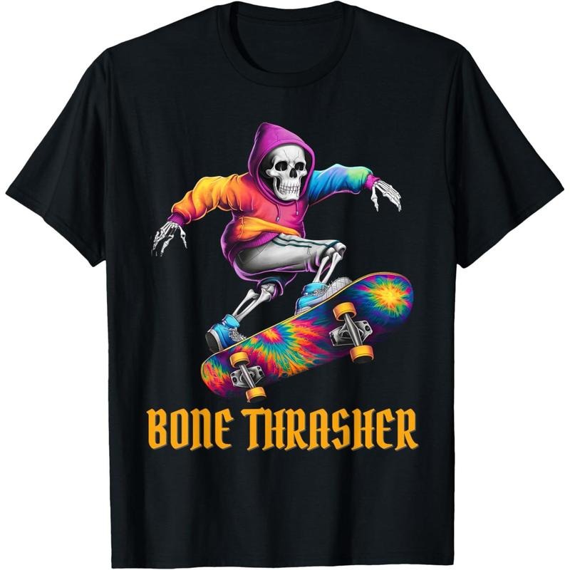 Bone Thrasher, Funny Skeleton Skateboarder Halloween T-Shirt made in usa Hoodie, Sweatshirt | DripVista.com