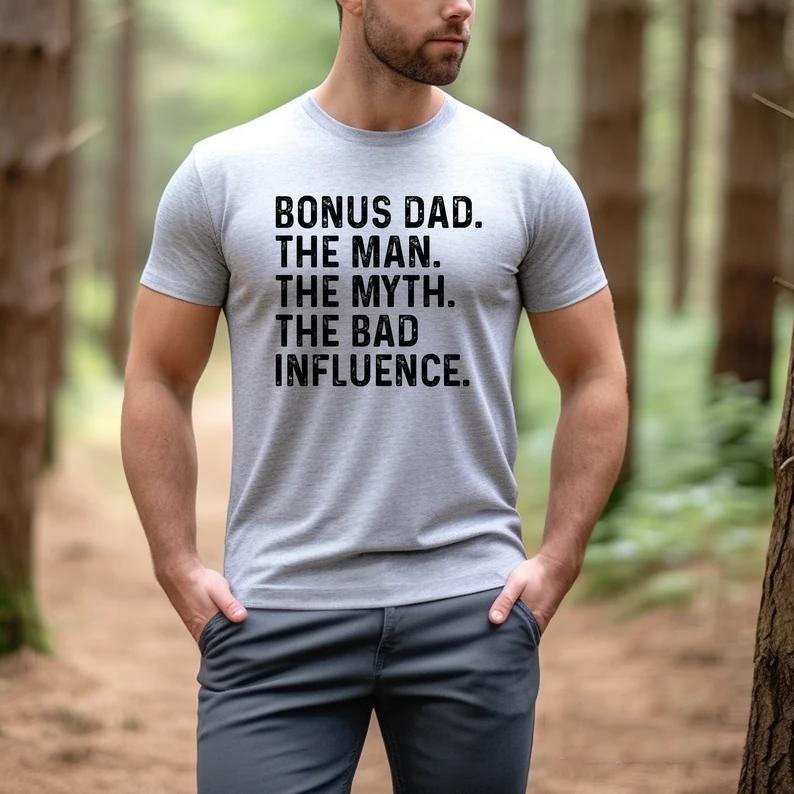 Bonus Dad Gift Tee Shirt, Funny Stepfather Tshirt, Bonus Dad The Man The Myth The Bad Influence T Shirt, Unisex Short...