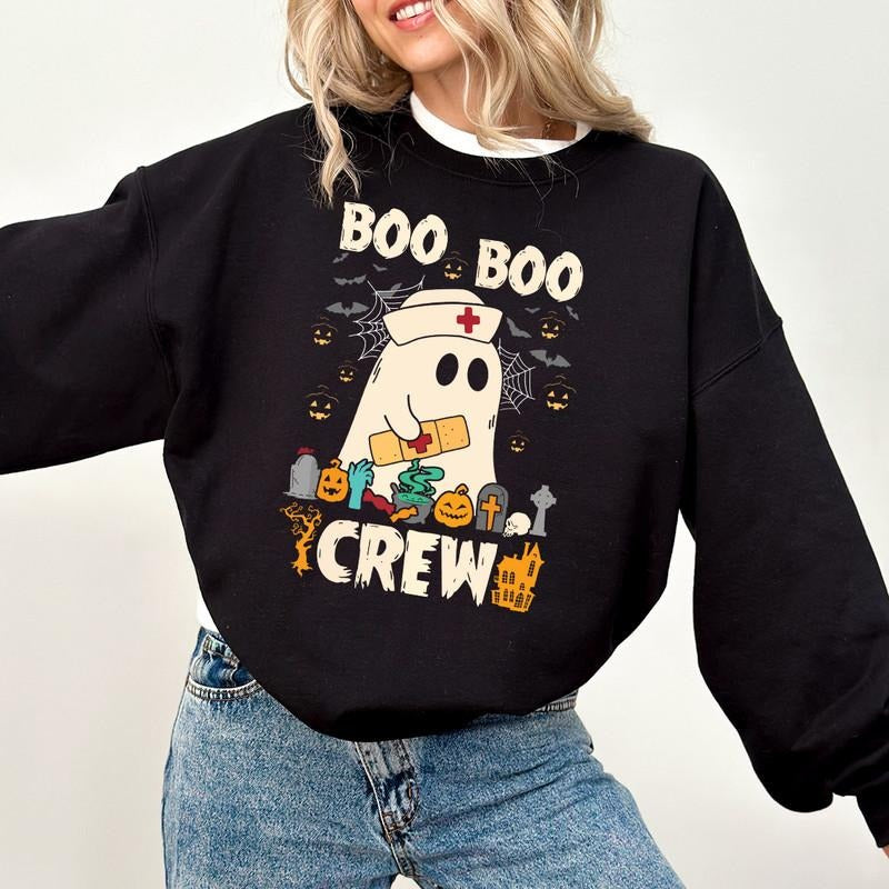 Boo Boo Crew Sweatshirt, Nurse Halloween Sweatshirt, Ghost Nurse Shirt, Retro Halloween Nurse, Spooky Nurse, Ghost Nurse Halloween Sweatshirt, Boo Nurse Sweater, Nurse Halloween Gift Shirt