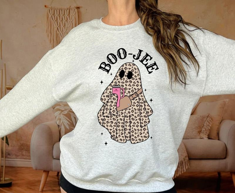 Boo Jee Cheetah Ghost Crewneck Sweatshirt T-Shirts, Hoodie | DripVista.com
