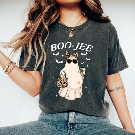 Boo Jee Pregnant Ghost Shirt, Funny Maternity T-Shirt, Cute Halloween Mom Sweatshirt, Expecting Mom Tee, Baby Announcement Gift