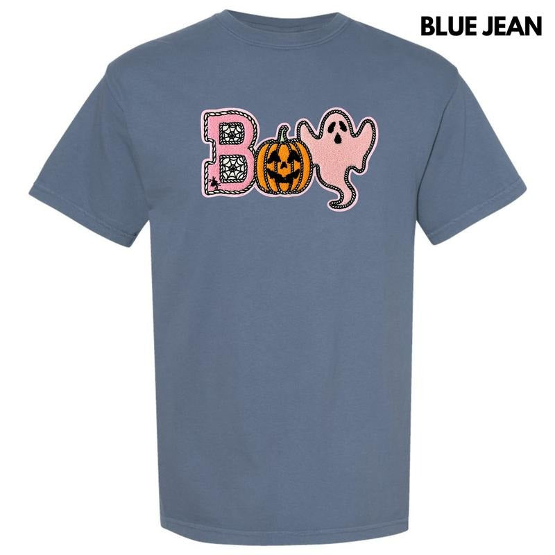 Boo Spider Pumpkin Ghost Chenille Patch Comfort Colors T-Shirt Hoodie, Sweatshirt | DripVista.com