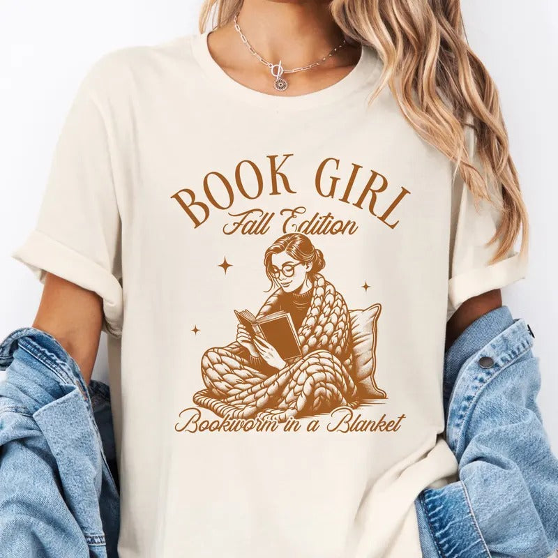 Book Girl Tee Fall Book Girl Tshirt Book Girl Fall Edition T-Shirt Bookworm in a Blanket Top Womens Book Lover Top...