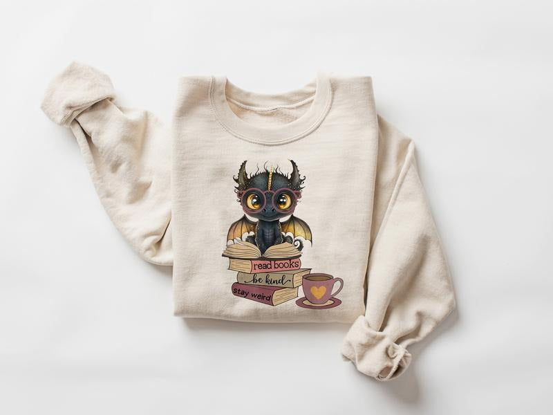 Book Lover Sweatshirt, Funny Dragon Read Books Sweatshirt, Be Kind Sweater, Stay Weird Shirt, Fantasy Book Reader Tee, Bookworm Bookish Tee, Dragon Shirt