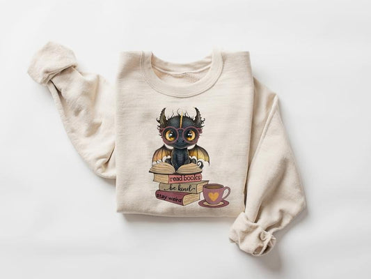 Book Lover Sweatshirt, Funny Dragon Read Books Sweatshirt, Be Kind Sweater, Stay Weird Shirt, Fantasy Book Reader Tee, Bookworm Bookish Tee, Dragon Shirt