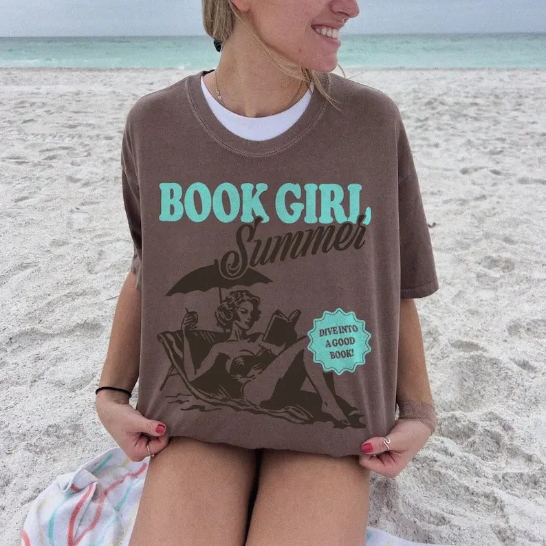 Book Merch Shirt Book Girl Summer Shirt | Beach Book Lover Summer Bookish Funny Reader Oversized Beach Shirt Bookish Vacation Shirt Coconut Girl Romance Book