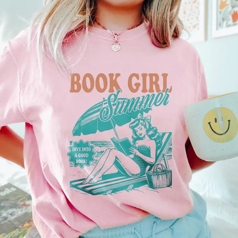 Book Merch Shirt Book Girl Summer Shirt, Beach Book Lover Summer Bookish Teacher Tshirt Book Gift Beach Shirt Bookish Vacation Shirt Coconut Girl Reader Tees