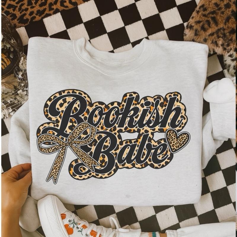 Bookish Babe Leopard Print Sweatshirt - Ash Grey - Booktok Clean