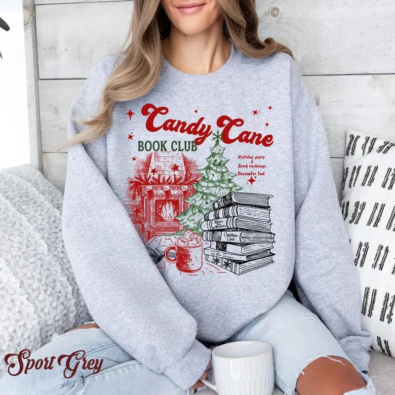 Bookish Christmas Sweatshirt, Candy Cane sweatshirt, Santa Sweater for Book Lover Christmas gift, Bookish Winter Shirt,...