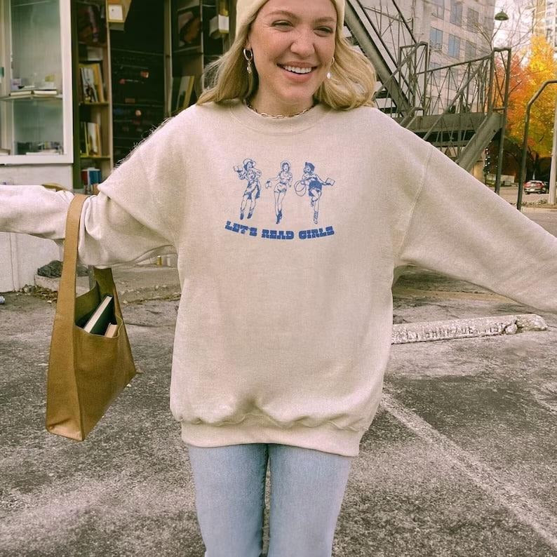 Bookish Cowgirl Sweatshirt | Let's Read Girls, Western Book Lover Shirt Book Club Hoodie Gift for Her BookTok Romance...