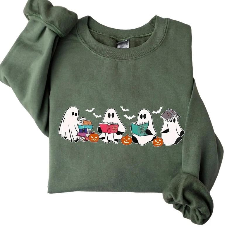 Bookish Ghost Halloween Sweatshirt Hoodie Tshirt, Halloween 2024 Gifts | DripVista.com