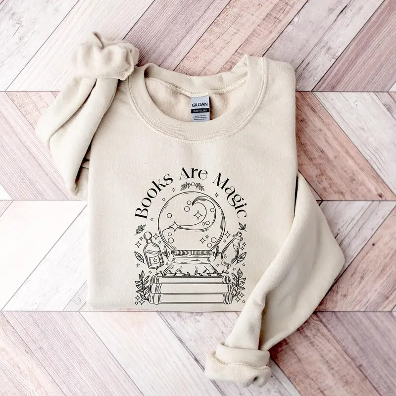 Books Are Magic Crewneck Sweatshirt, Book Merch, Book Lovers Hoodie, Book Inspired, Book Worm Gift, Book Club Pullover Shirt