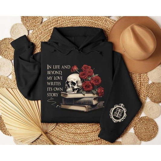 Books and Roses Gothic Valentine Sweatshirt, Custom Sleeve Letter Hoodie, Gothic Valentine Sweater, My Love Writes its Own Story Pullover