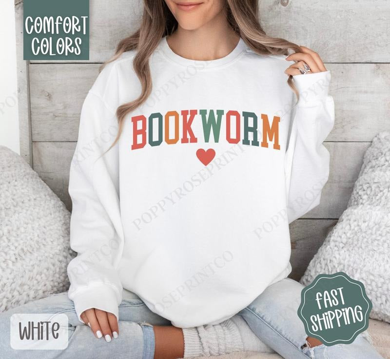Bookworm Comfort Colors Sweatshirt, Book Lover Crewneck, Bookish  Women's Sweater