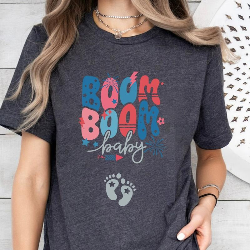 Boom Boom baby Reveal Shirt 4th of July Pregnancy Announcement Shirt Patriotic Maternity Tee Fourth July Gender Reveal Top