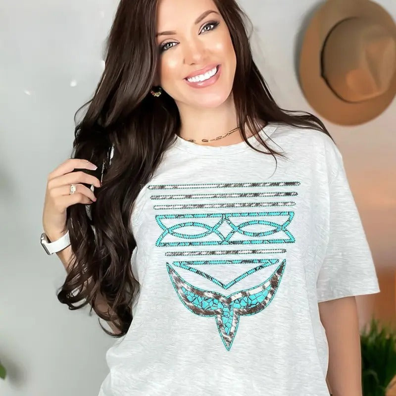Boot Stitch Shirt, Turquoise Cowhide Western Sweatshirts tops for women, Cowgirl Rodeo, Gift for Her western outfits women, western clothing stuff country girl clothes