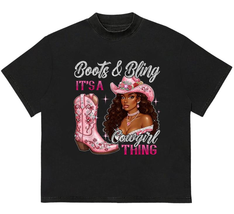 Boots & Bling It's A Cowgirl Thing Black Coowgirl T-Shirt Essential Trendy Cotton with Graphic Print
