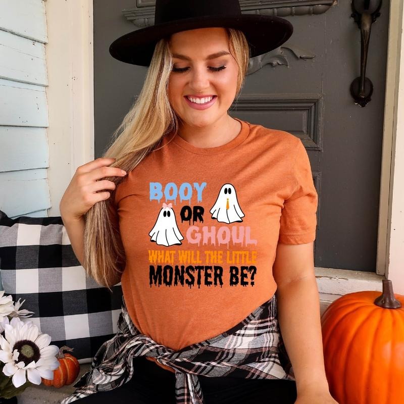 Booy Or Ghoul Shirt, What will The Little Monster Be T-Shirt, Matching Family Baby Shower Tee, Halloween Gender Reveal Tee, Team Boy Or Team Girl Tee.