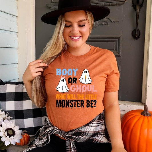 Booy Or Ghoul Shirt, What will The Little Monster Be T-Shirt, Matching Family Baby Shower Tee, Halloween Gender Reveal Tee, Team Boy Or Team Girl Tee.