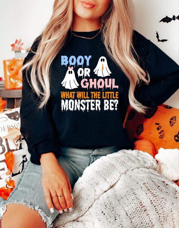 Booy Or Ghoul Sweatshirt, What will The Little Monster Be Hoodie, Matching Family Baby Shower Sweater, Halloween Gender Reveal Sweater, Team Boy Or Team Girl Hoodie.