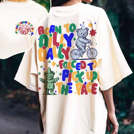 Born To Dilly Dally Meme Clown Core 2 Side T-shirt Y2k Aesthetics Outfit Genz Oddly Meme Vintage Bear Tee Clown Shirt