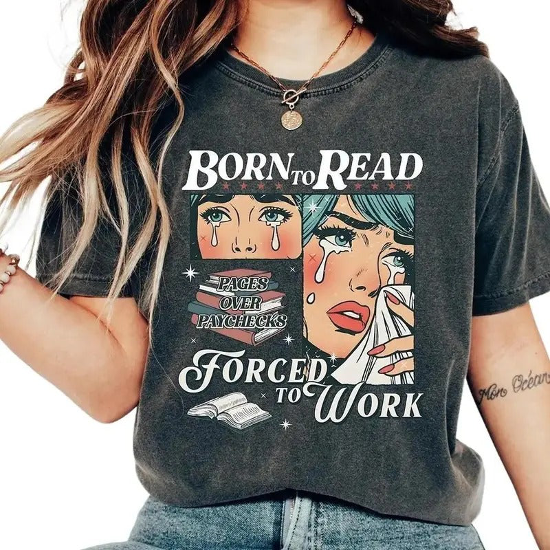 Born To Read Bookish Shirt, Funny Reader Book Addict Tee, Spicy Books Sweater, Smut Shirt, Aesthetic Womens Tshirt...