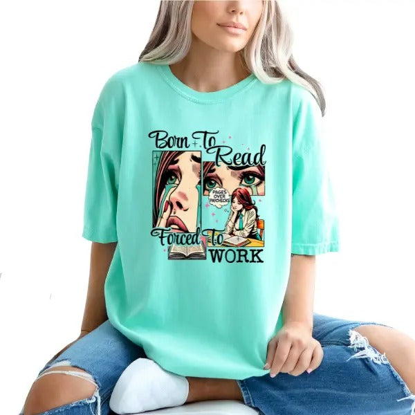 Born to Read, Forced to Work Unisex Sweatshirt - 90s Retro Vibe Bright Cartoony Comic Book Design | Perfect for Book...