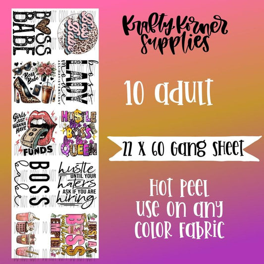 Boss Babe DTF Transfer Gang Sheet, 22 x 60