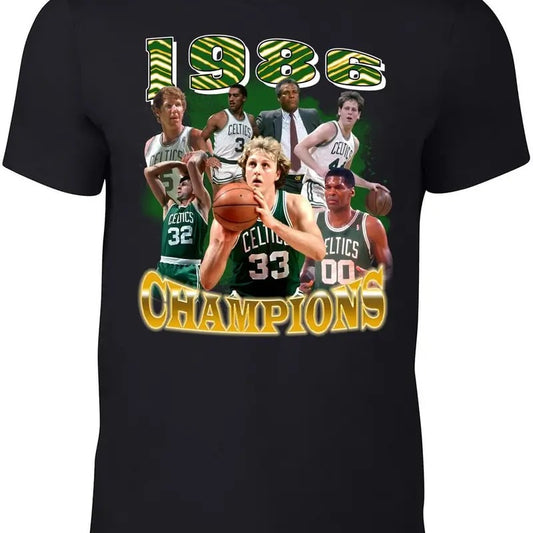 Boston 1986 Champions Larry Bird Bill Walton Bootleg Style T-Shirt