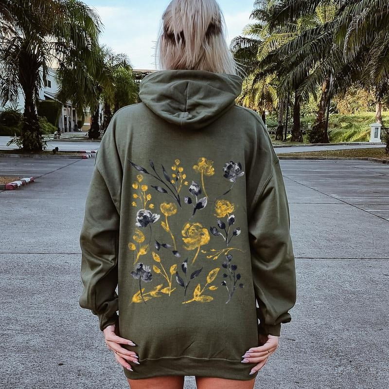 Botanical Pattern, Floral Outlines, Flower Hoodie T-Shirts, Sweatshirt | DripVista.com
