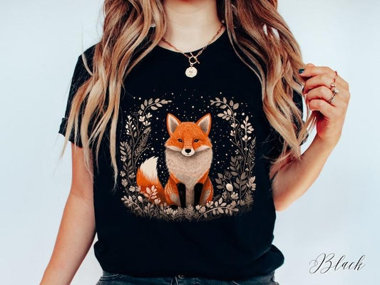 Botanical Red Fox Boho Tee T Shirt Hoodie Sweater, Animal Lover T-shirt, Cottagecore Clothes, Animal Wildlife Nature Tshirt, Forest Woodland Creatures Shirt