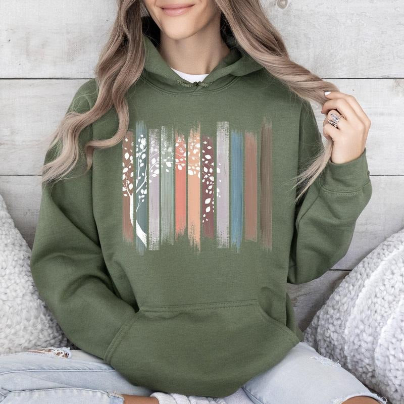 Botanical Stripes Tree Hoodie T-Shirts, Sweatshirt | DripVista.com