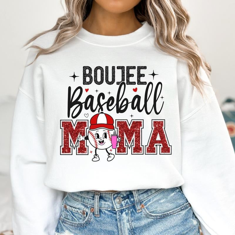 Boujee Baseball Mama Sweater, Baseball Season Sweater, Glitter Baseball Shirt, Mother's Day Sweater Gift, Mother's Day...