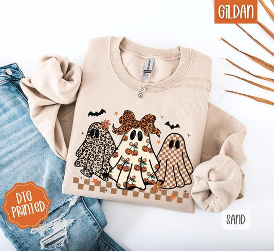 Boujee Ghost Trio Sweatshirt, Trendy Women's Halloween Sweater