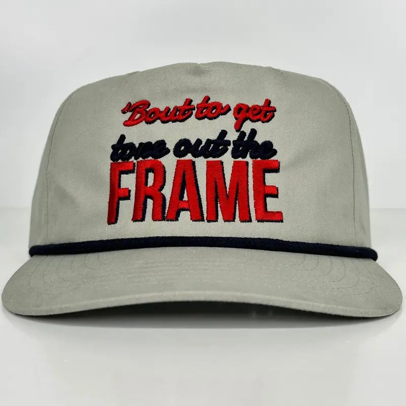 Bout to get tone out the frame on a gray SnapBack Hat Cap with rope Collab Justin Stagner Custom Embroidery T-Shirts,...