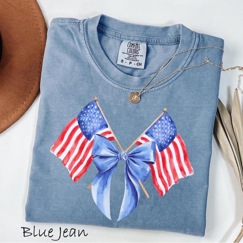 Bow Coquette 4th of July Shirt, Usa Bow Flag Shirt, Womens Fourth of July Shirt, American Flag Shirt,  Independence Day...