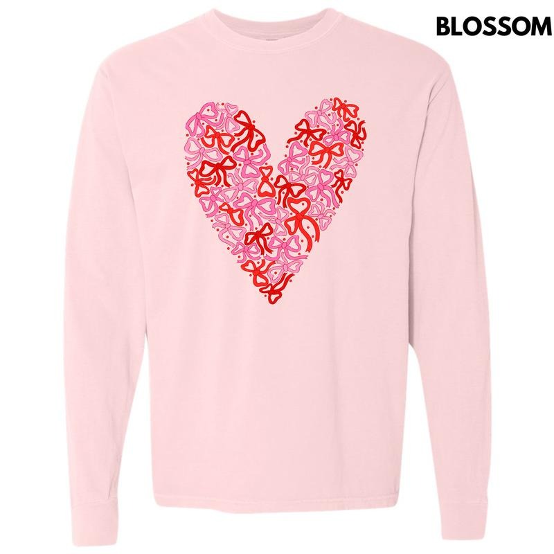 Bow Filled Heart Long Sleeve Comfort Colors T-Shirt 'NLB