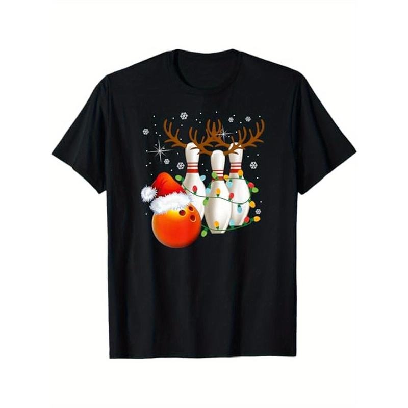 Bowling Gifts Christmas Bowling Santa Hat Christmas Lights T-Shirt, 100% Cotton, Halloween Thanksgiving Christmas Gift...