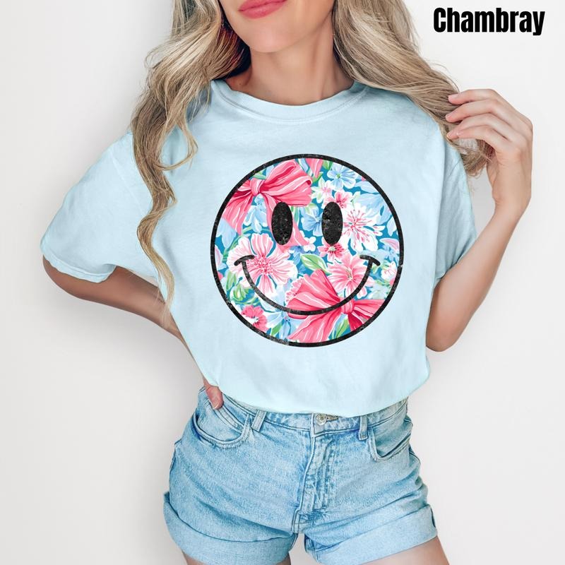Bows & Blooms Happy Face Comfort Colors T-Shirt 'NLB''