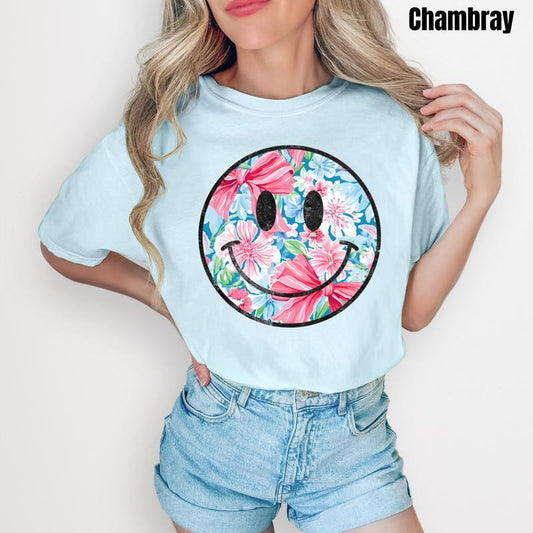 Bows & Blooms Happy Face Comfort Colors T-Shirt 'NLB''